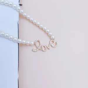 Cz Gold Dipped Pearl Love Fashion Necklace