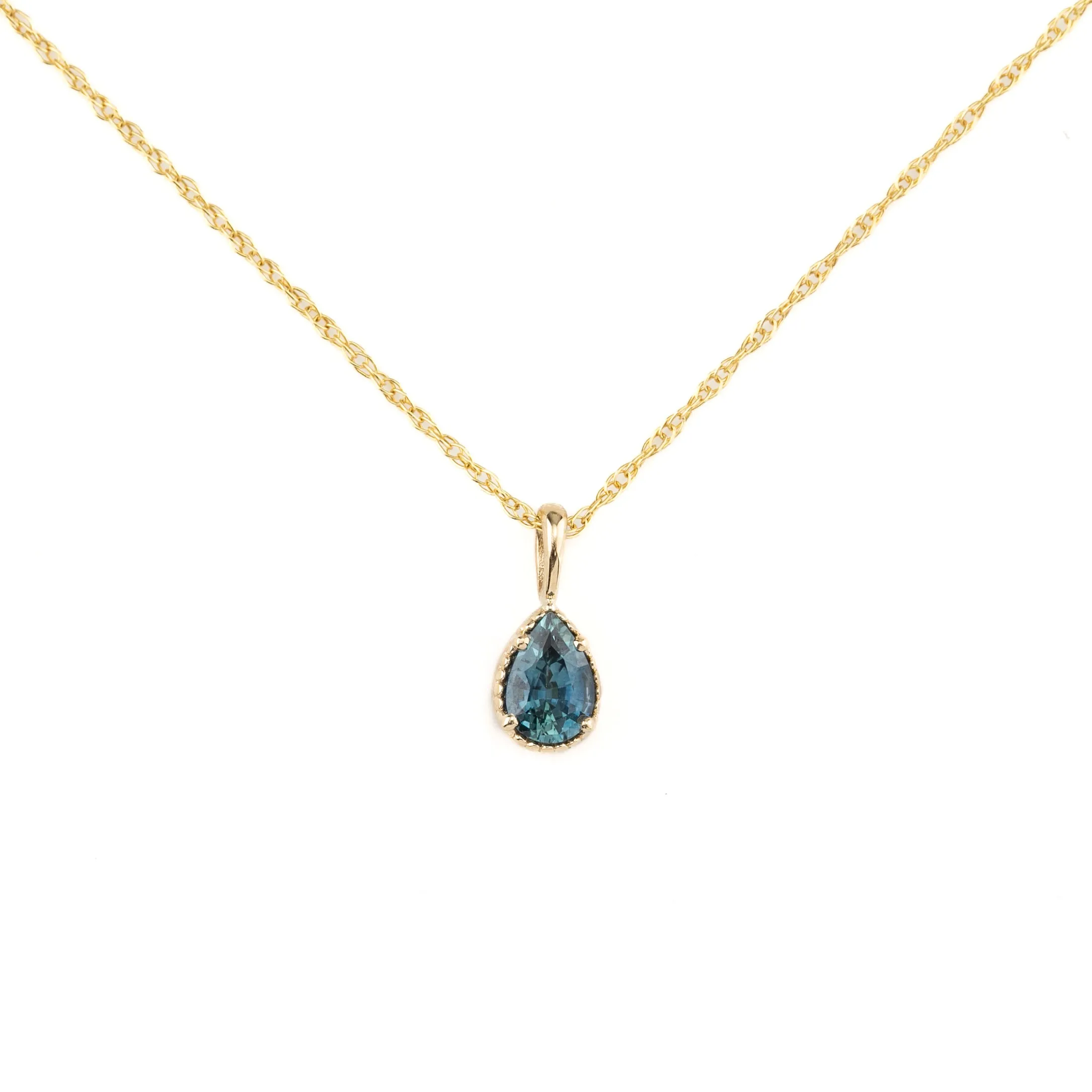 Dahlia Sapphire Pear Solitaire Necklace