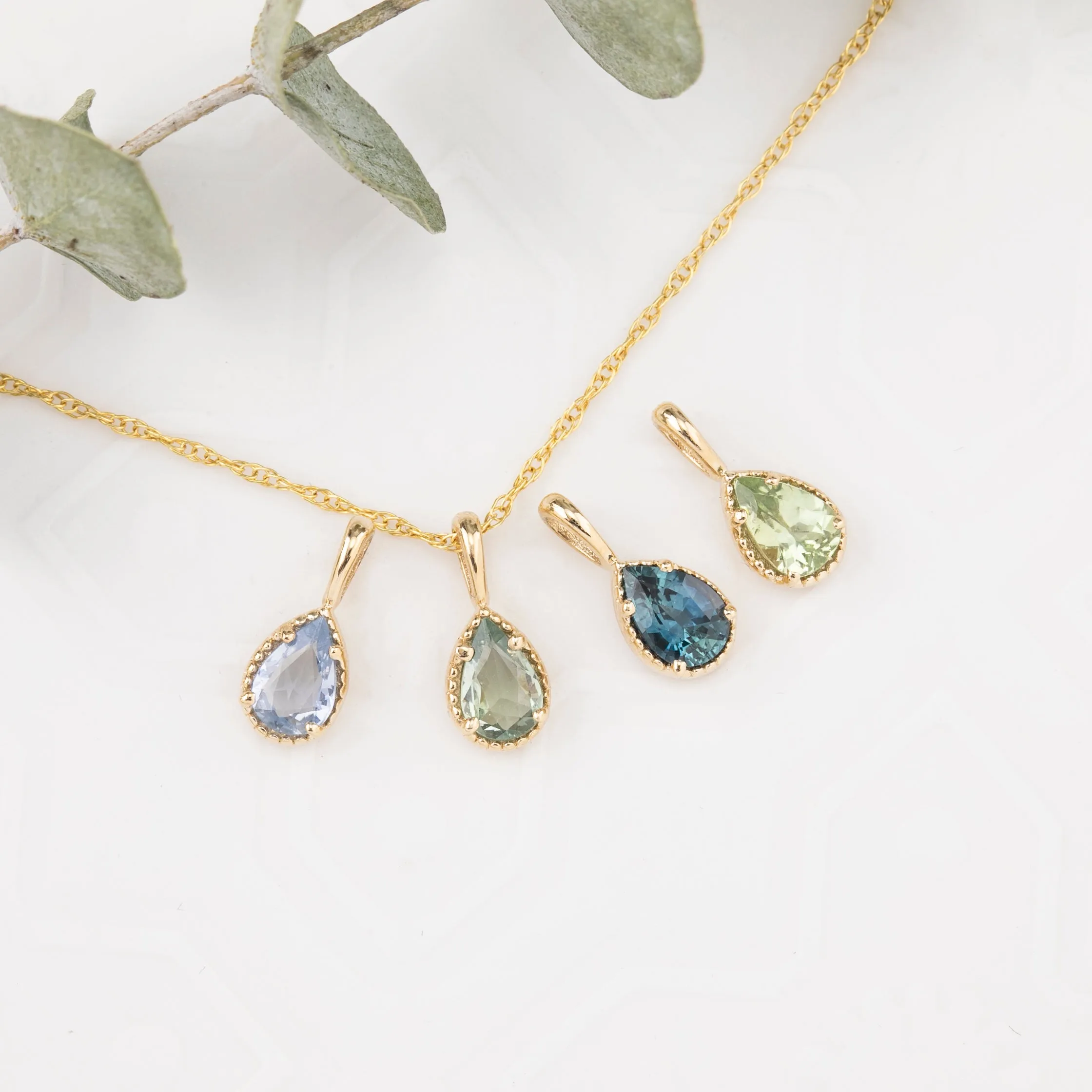 Dahlia Sapphire Pear Solitaire Necklace