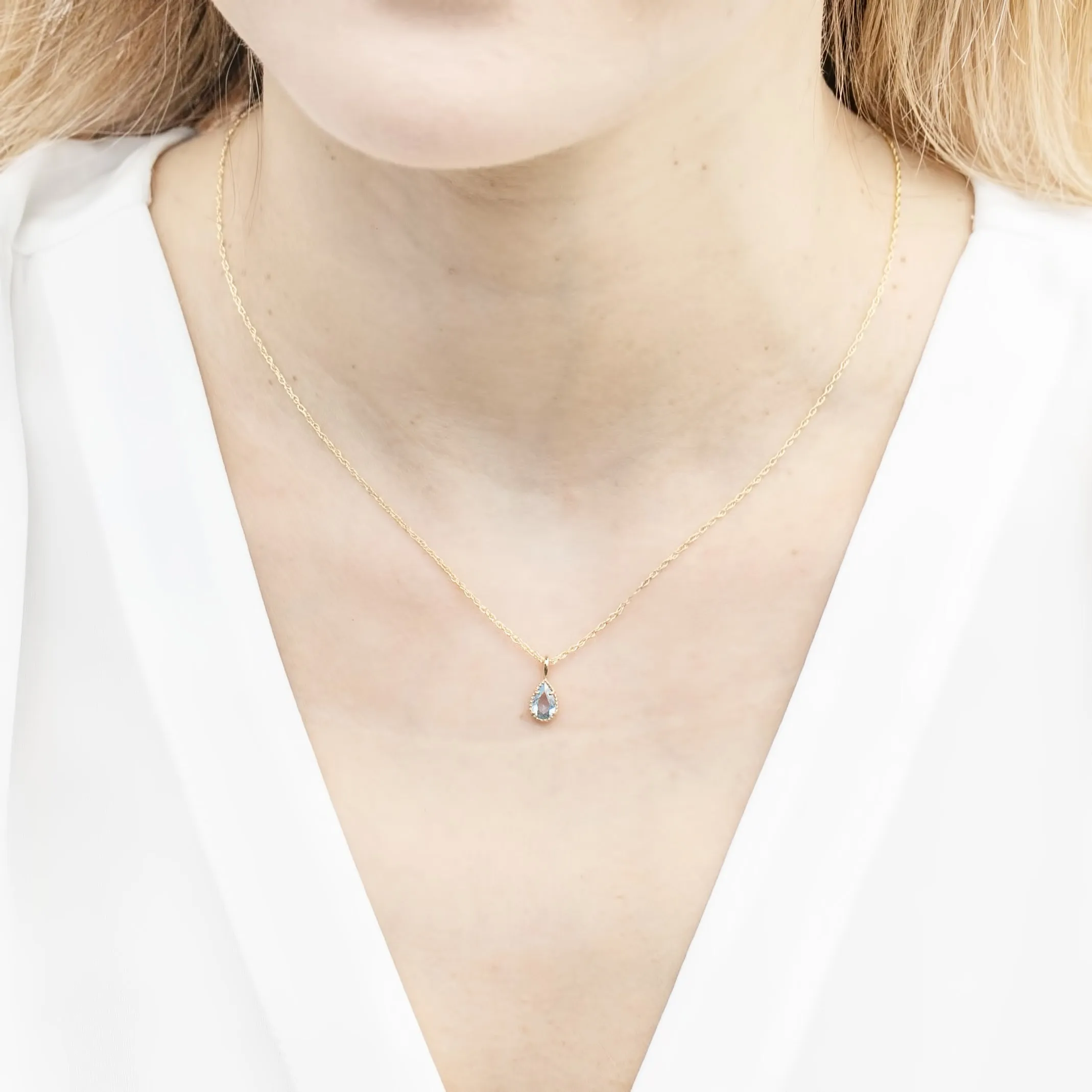 Dahlia Sapphire Pear Solitaire Necklace