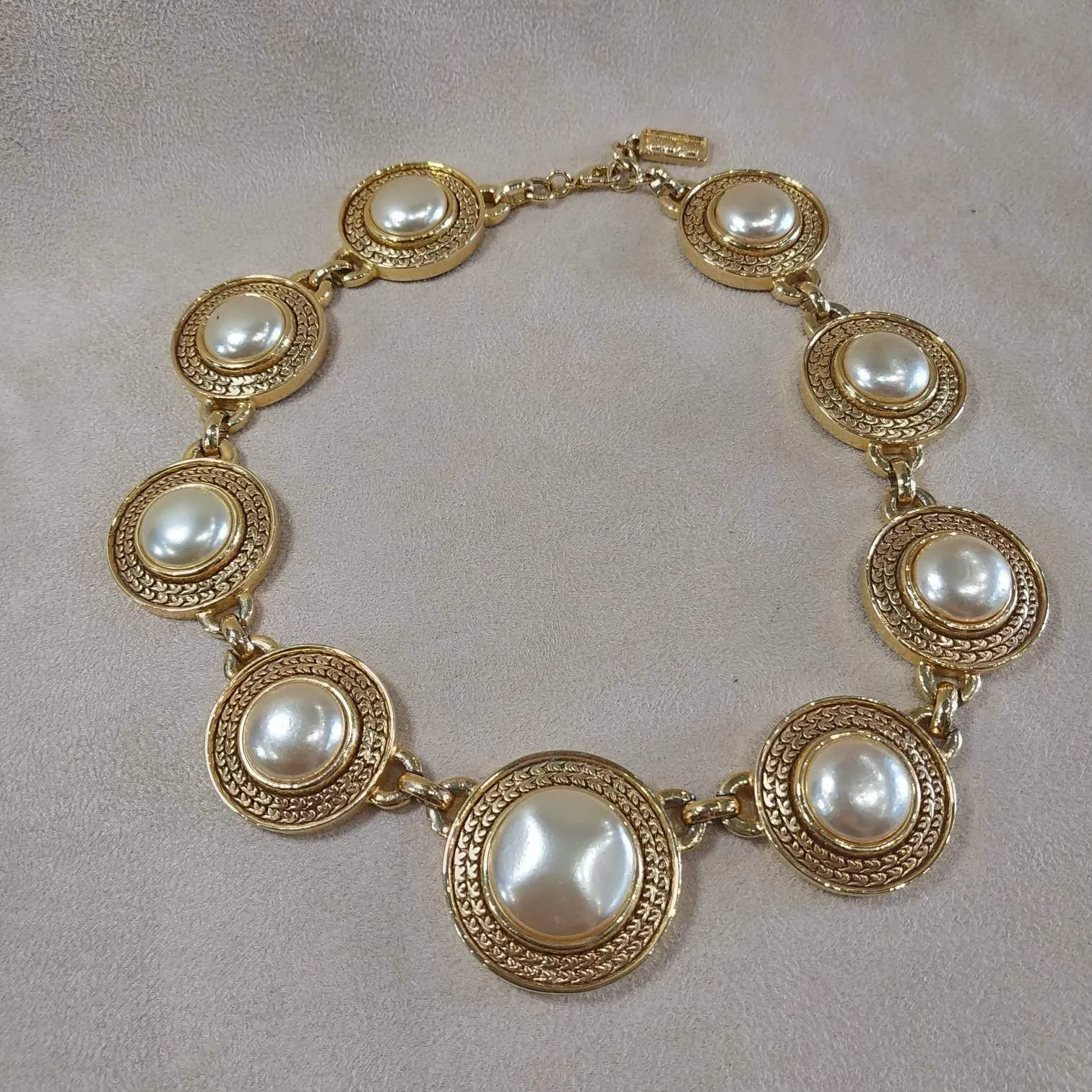 David Grau Vintage statement gold pearl necklace