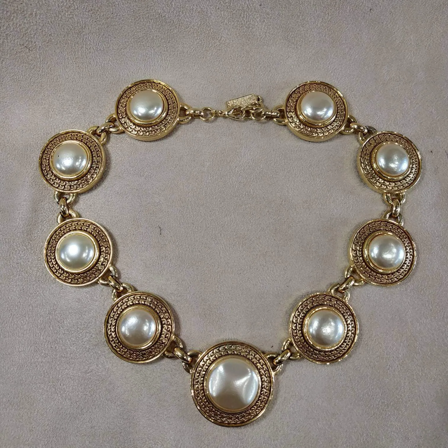 David Grau Vintage statement gold pearl necklace