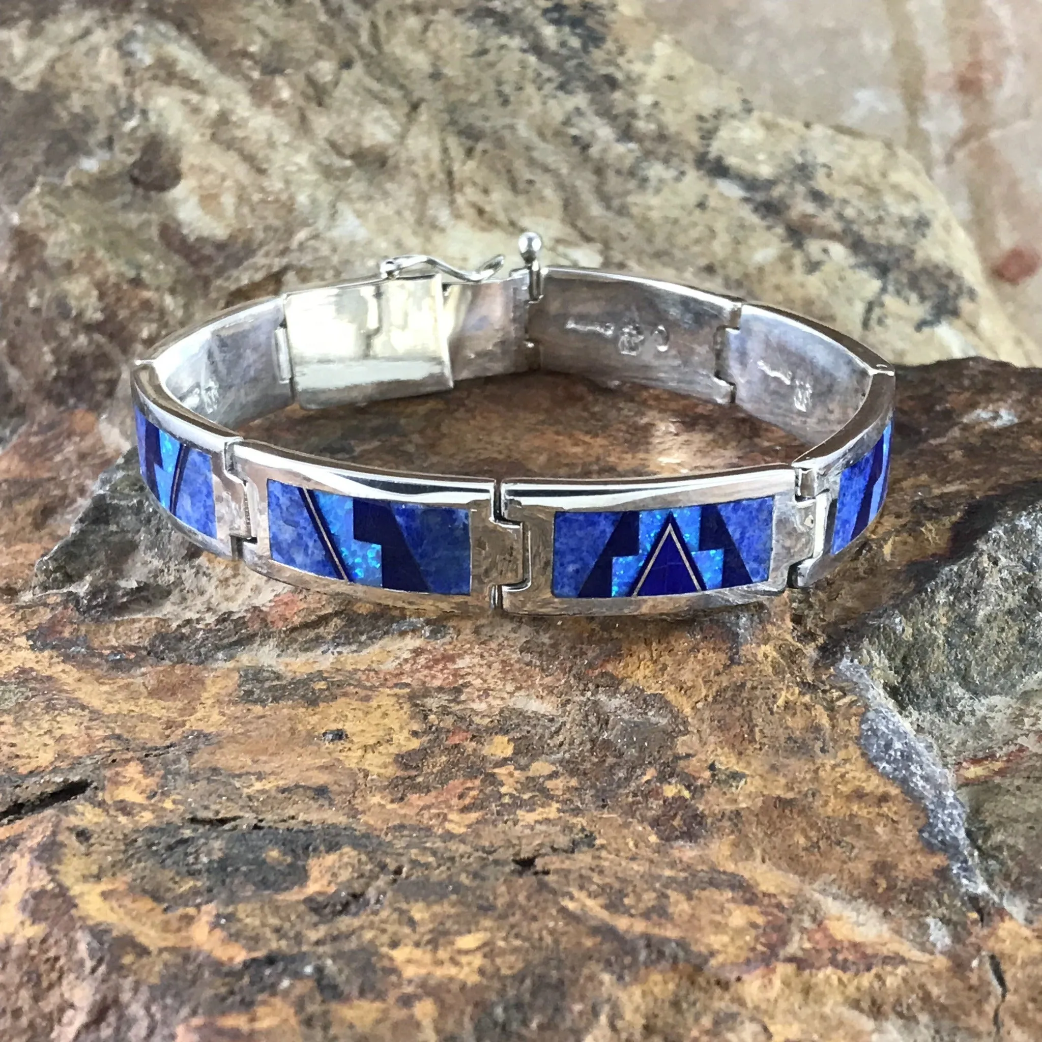 David Rosales Blue Sky Inlaid Sterling Silver Link Bracelet