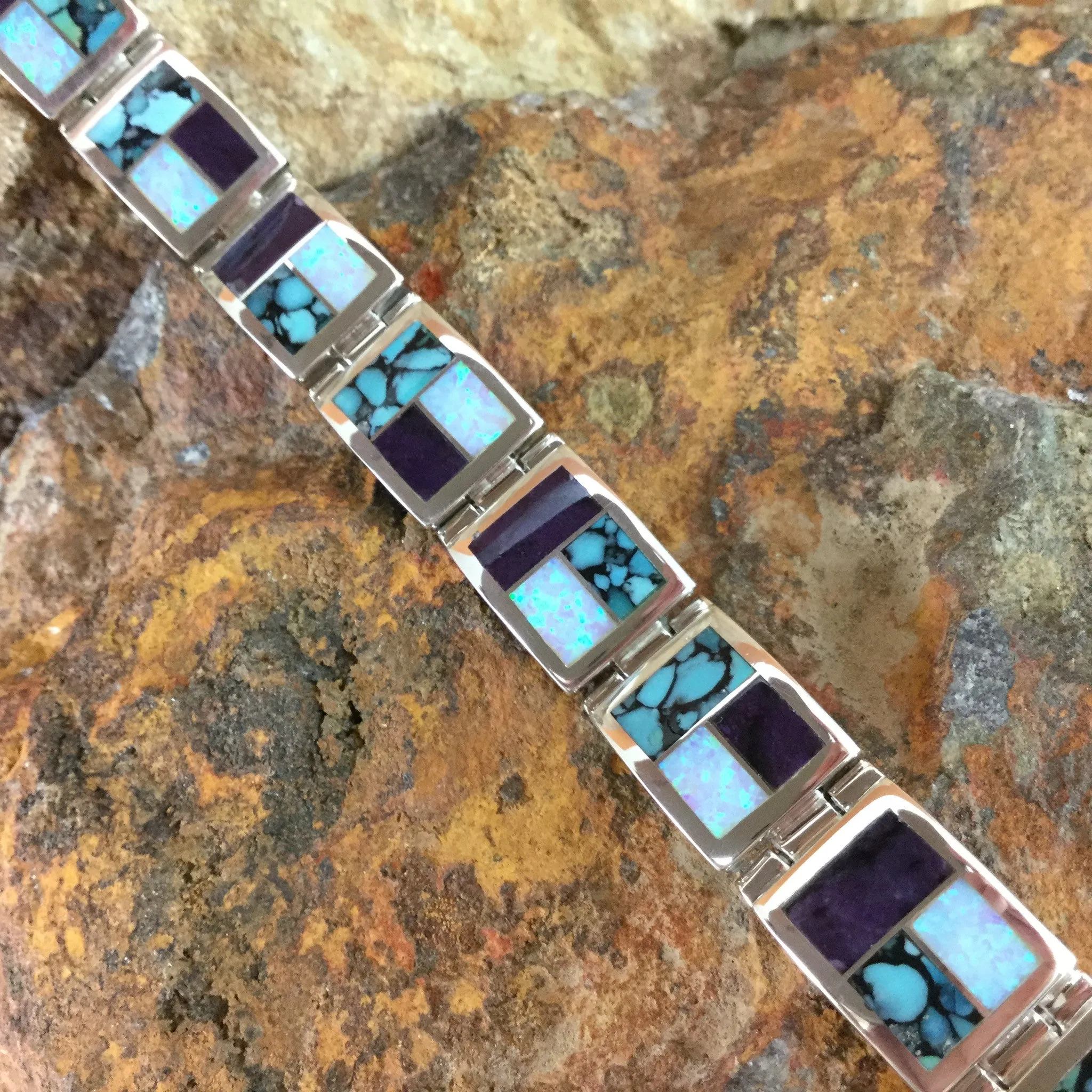 David Rosales Shalako Inlaid Sterling Silver Link Bracelet