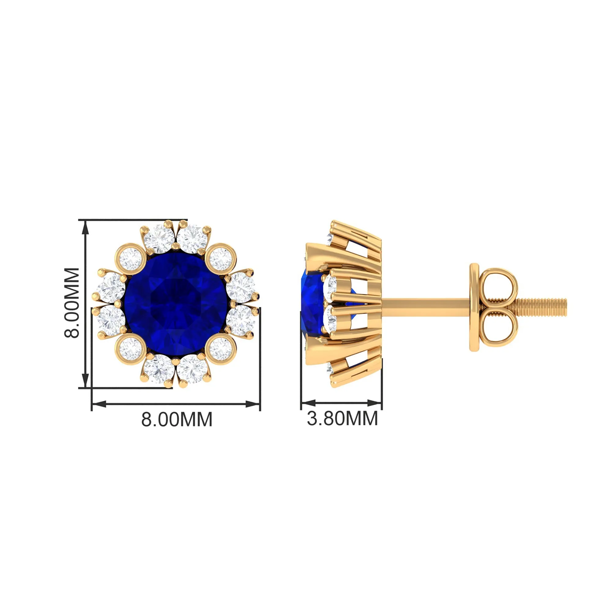 Designer Created Blue Sapphire and Diamond Halo Stud Earrings