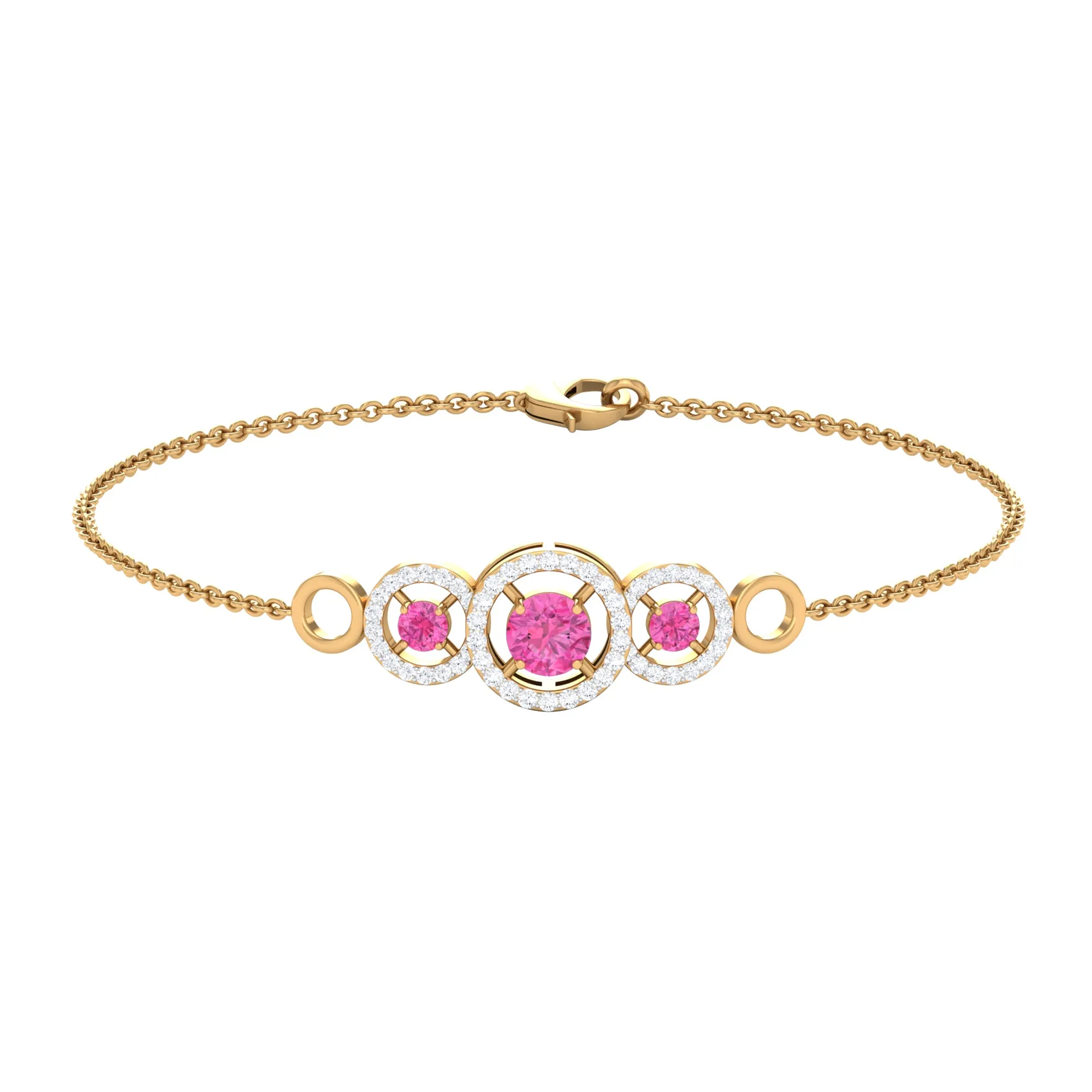 Designer Pink Sapphire and Diamond Three Stone Bracelet