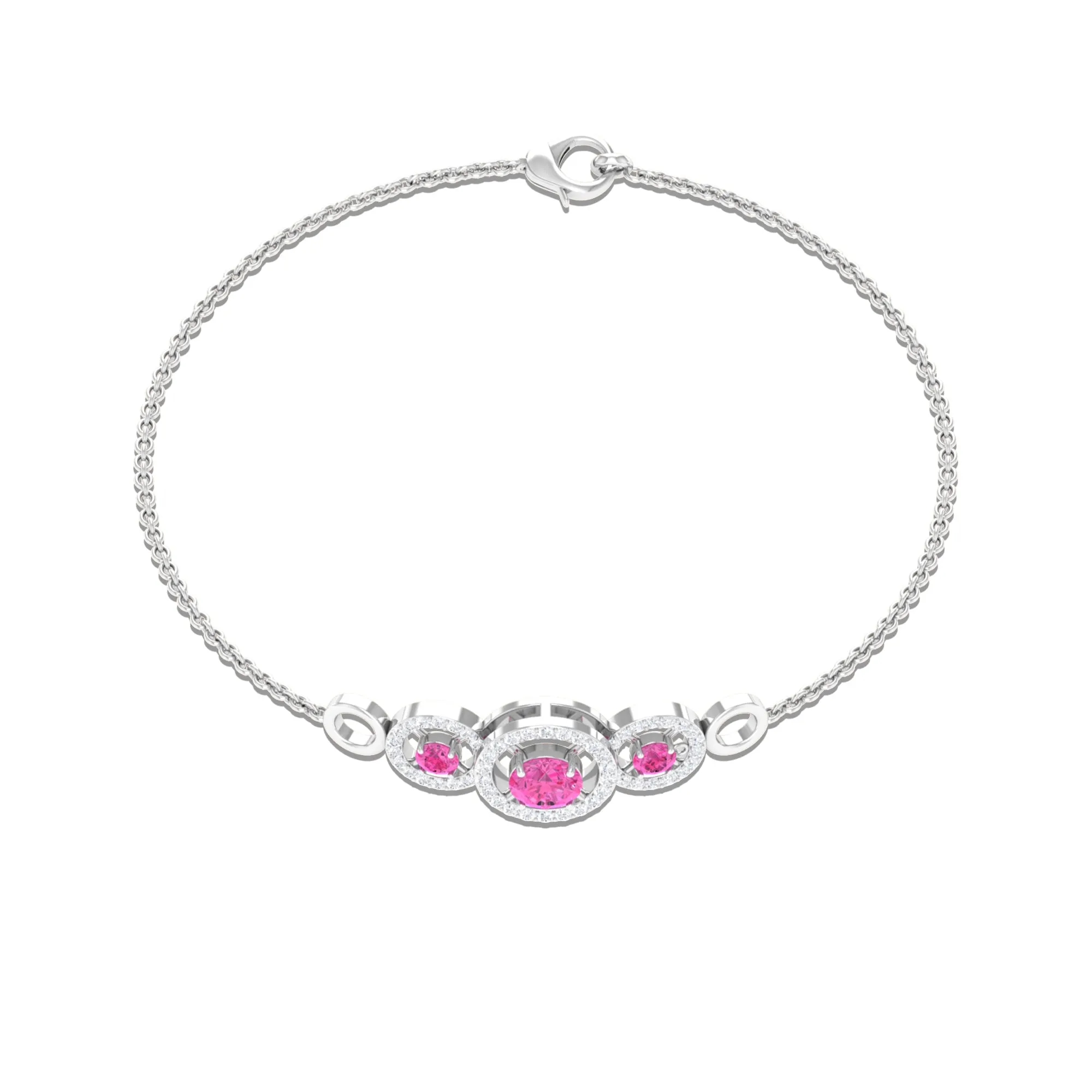 Designer Pink Sapphire and Diamond Three Stone Bracelet