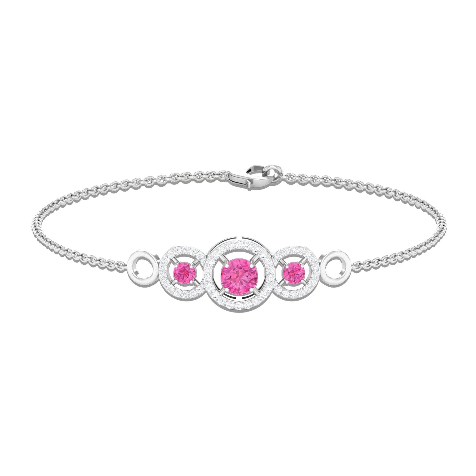 Designer Pink Sapphire and Diamond Three Stone Bracelet