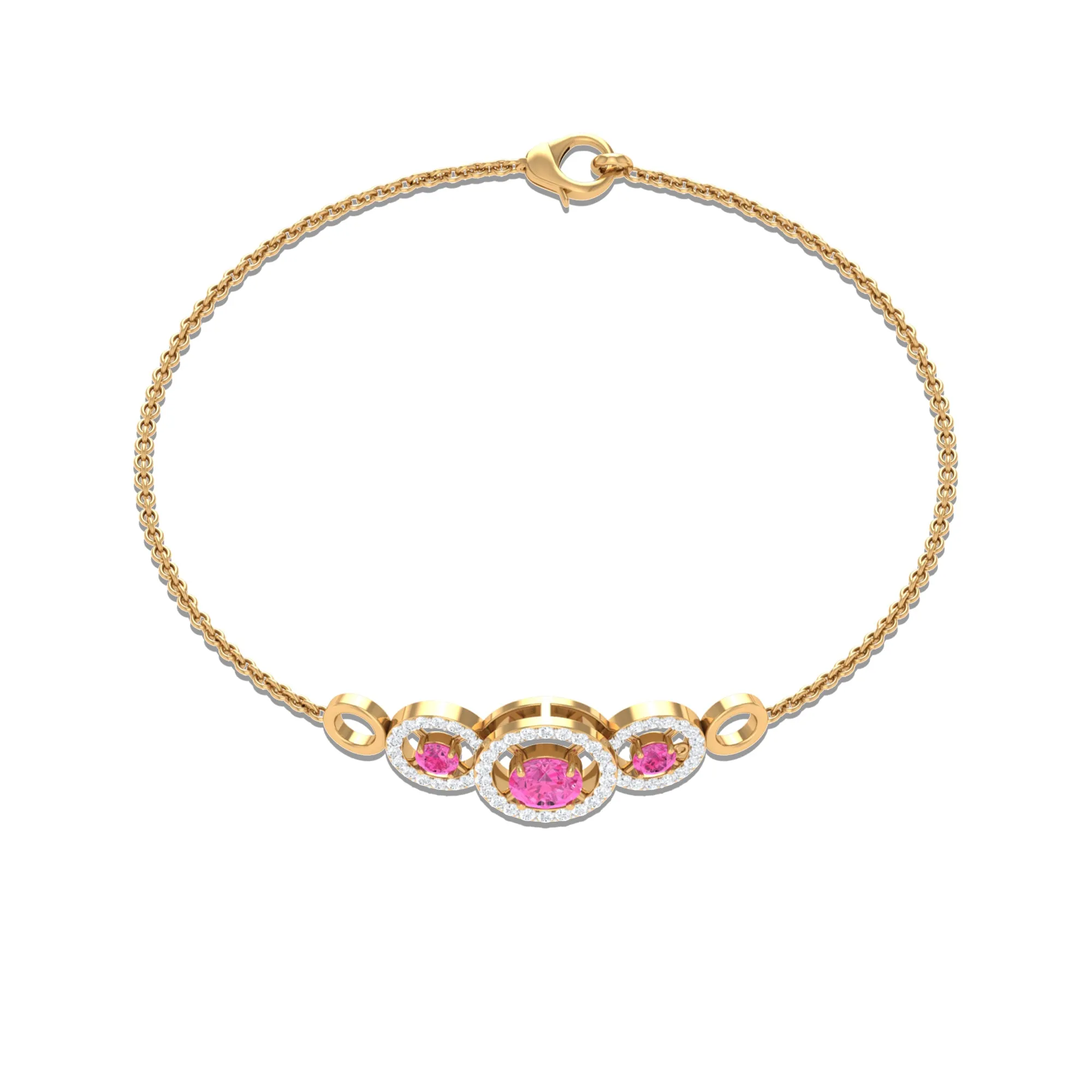 Designer Pink Sapphire and Diamond Three Stone Bracelet