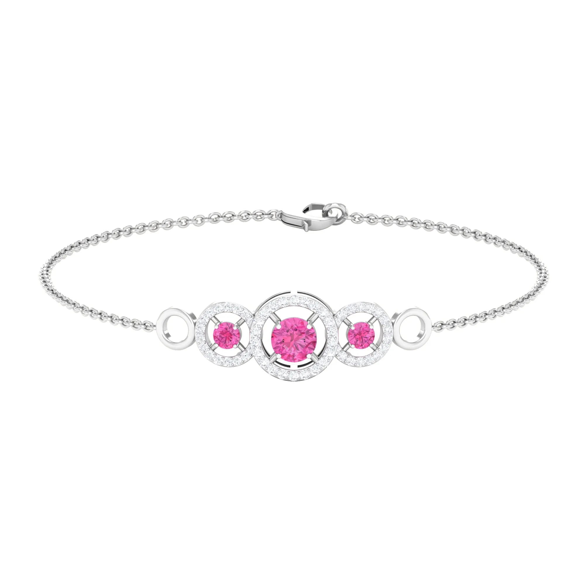 Designer Pink Sapphire and Diamond Three Stone Bracelet