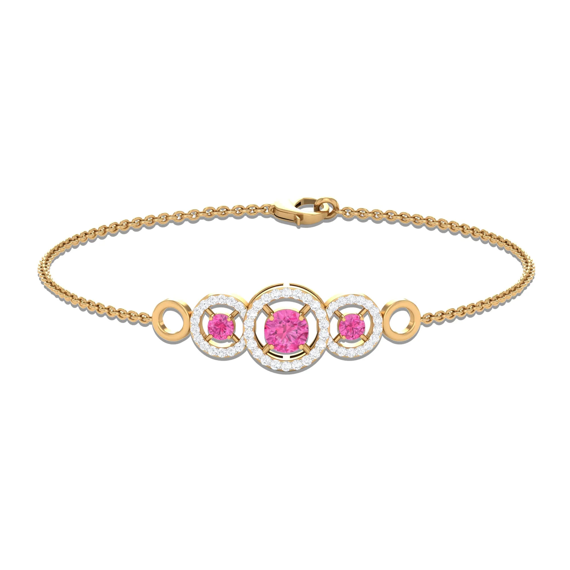 Designer Pink Sapphire and Diamond Three Stone Bracelet