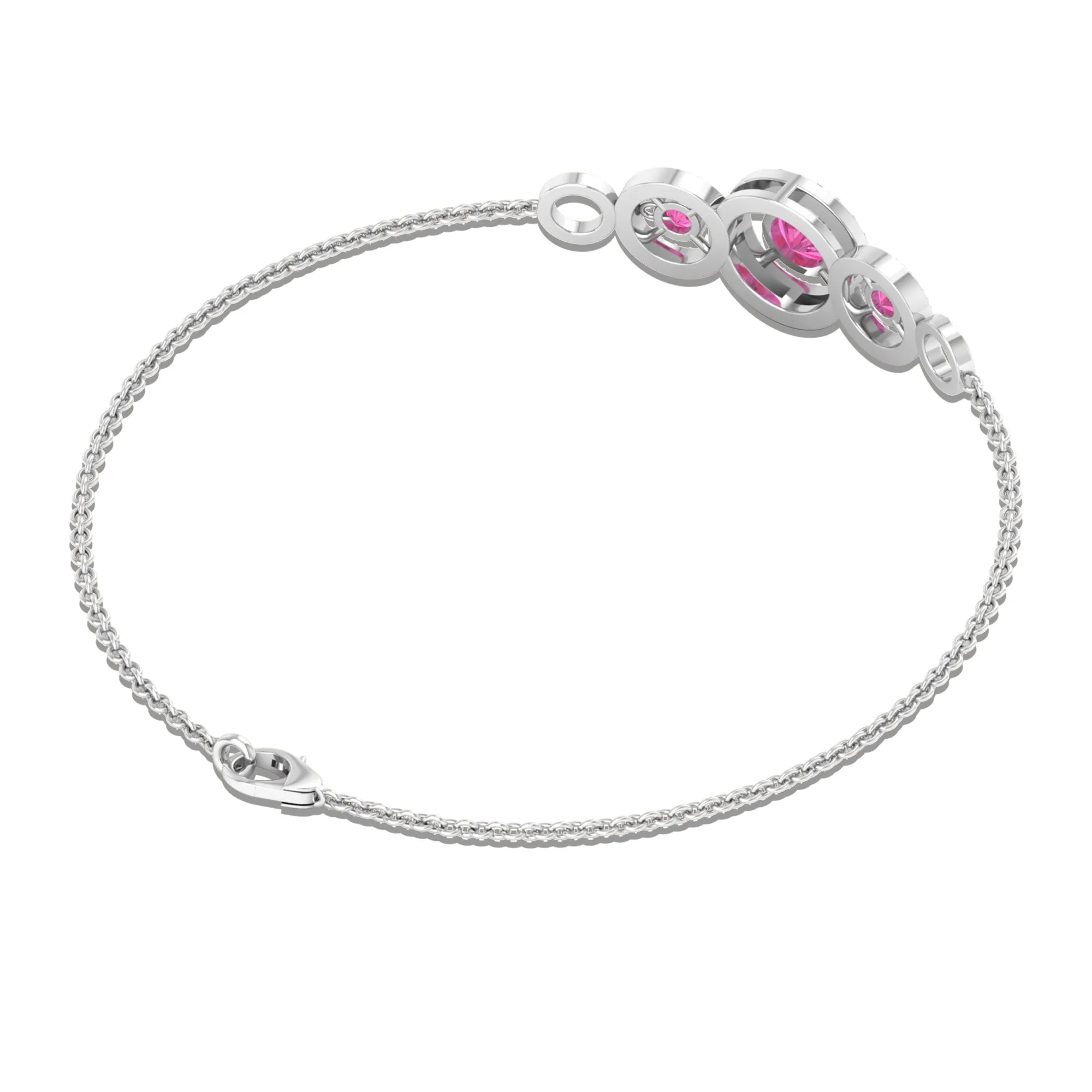 Designer Pink Sapphire and Diamond Three Stone Bracelet