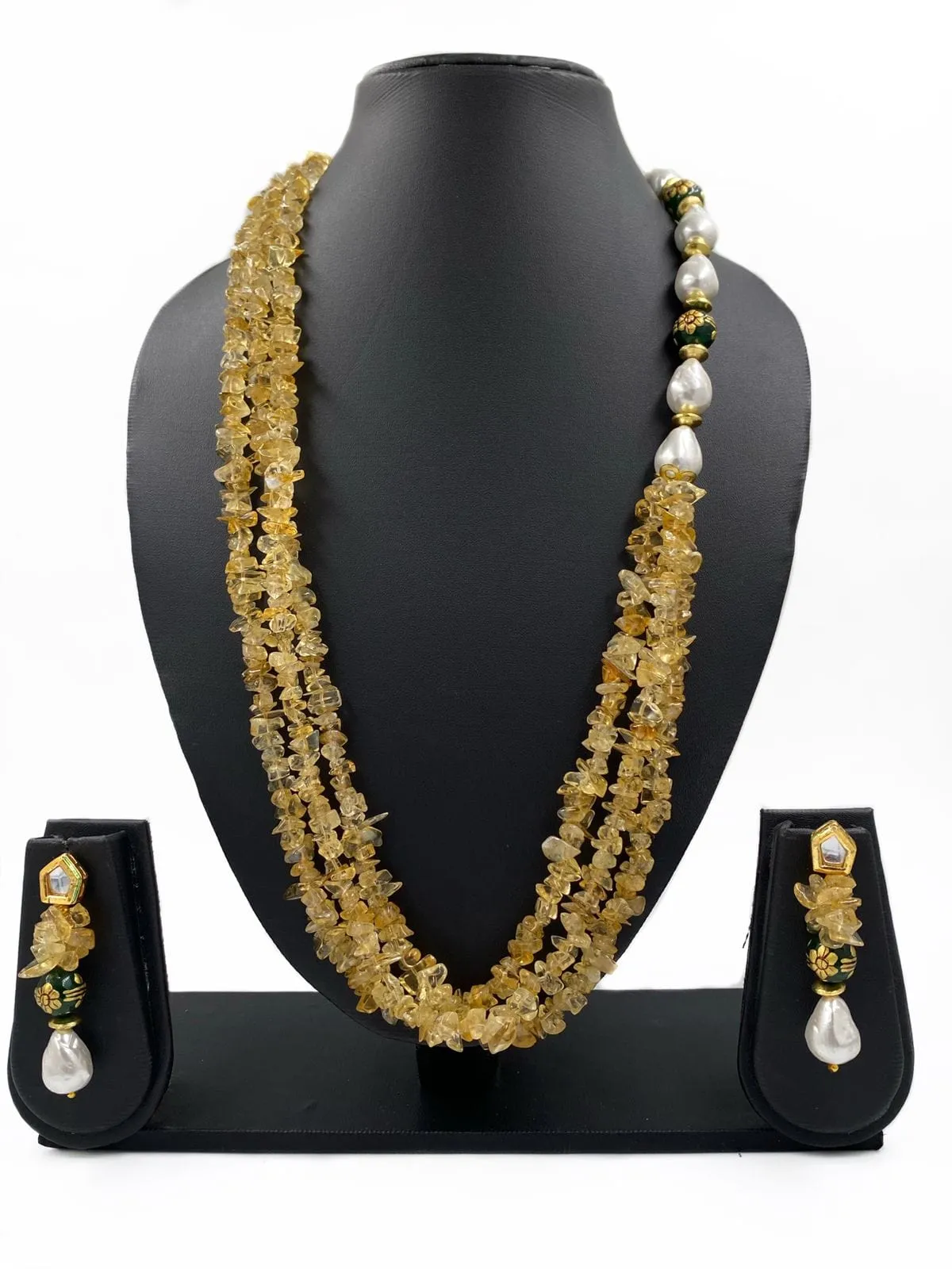 Designer Semi Precious Yellow Citrine Uncut Beads Necklace By Gehna Shop