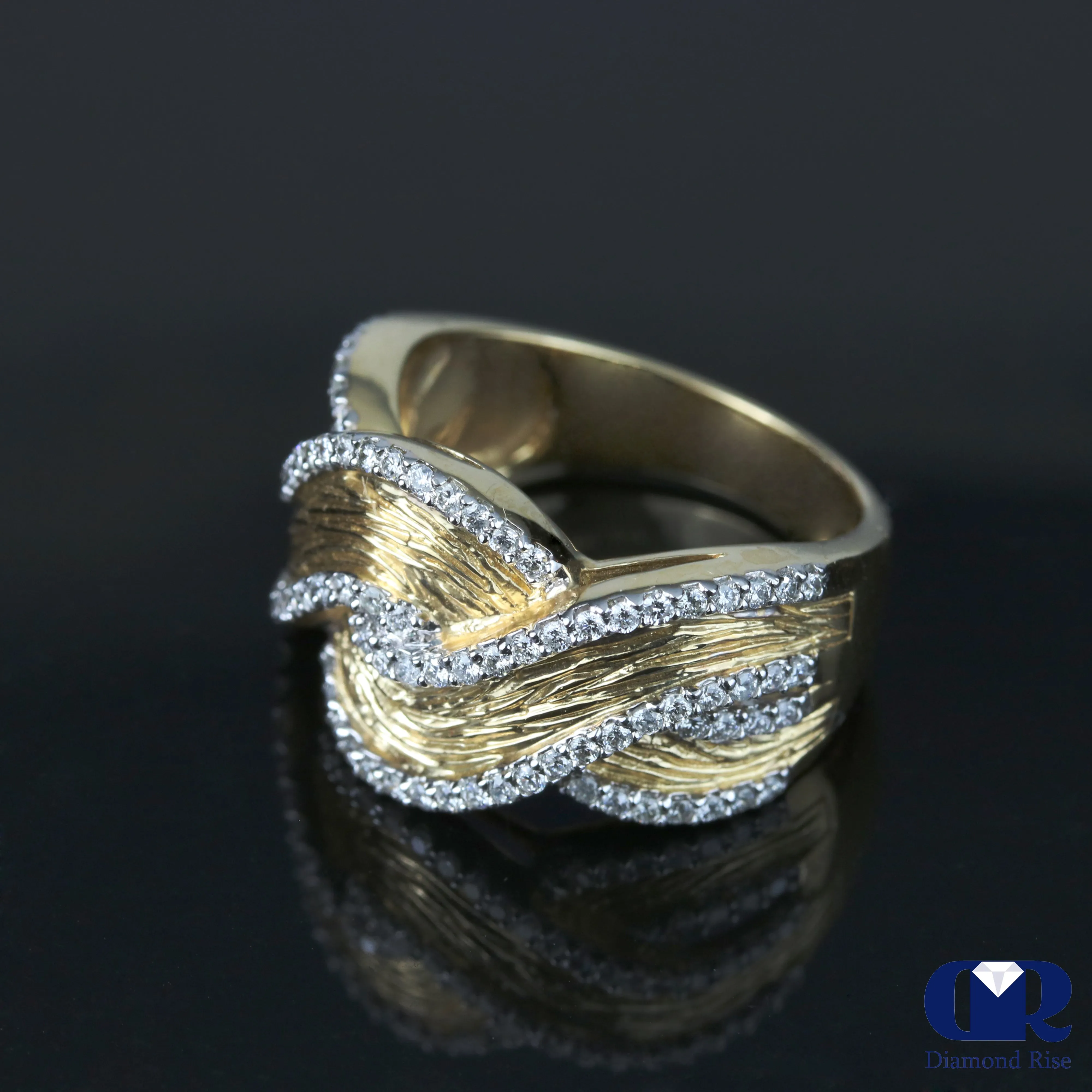 Diamond Anniversary Ring Hammer Wave Style In 14K Gold