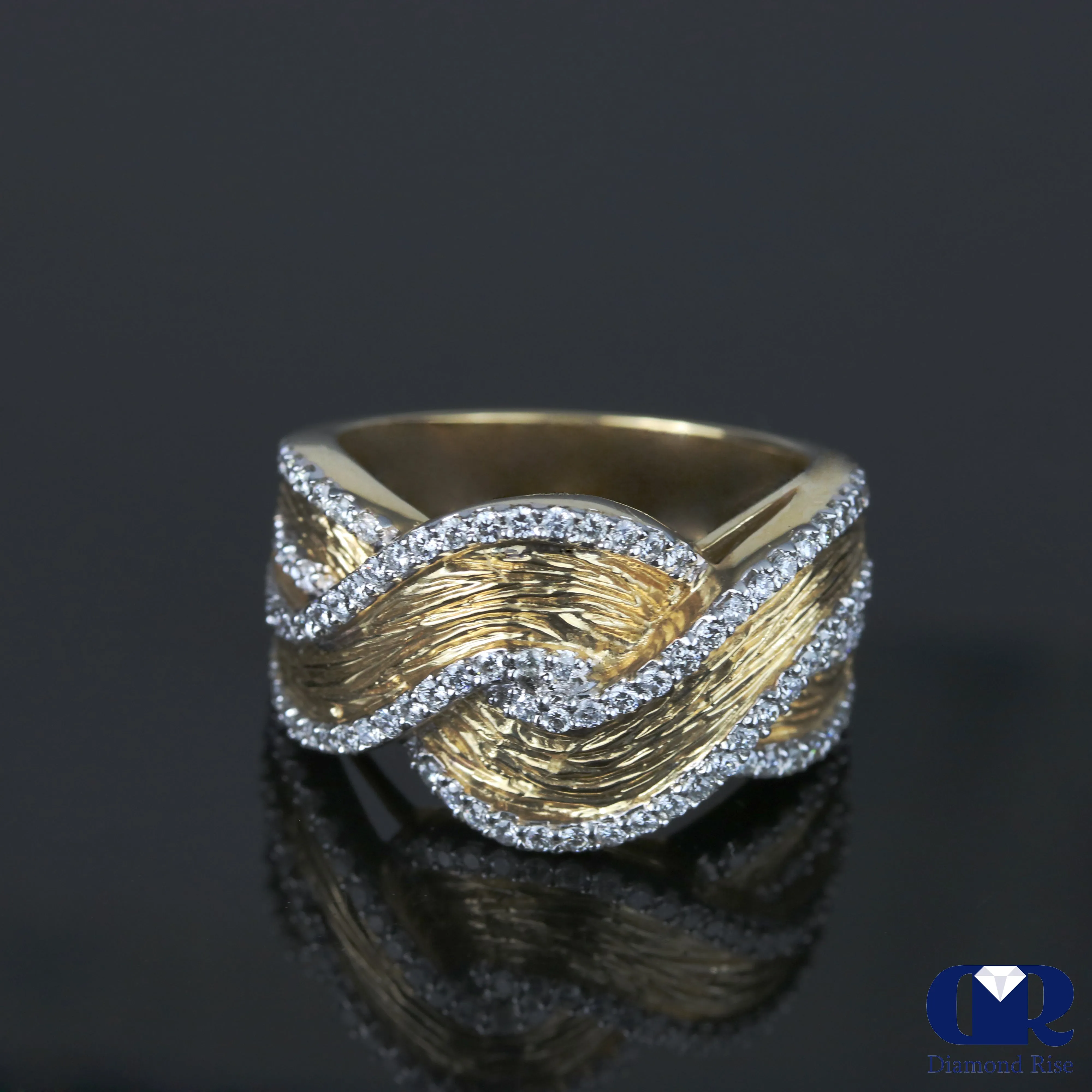 Diamond Anniversary Ring Hammer Wave Style In 14K Gold