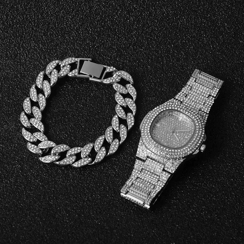 Diamond Coated Necklace, Watch and Bracelet Jewelry combos