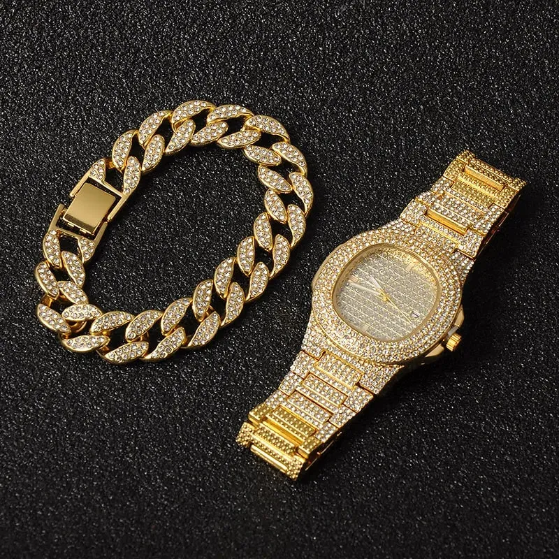 Diamond Coated Necklace, Watch and Bracelet Jewelry combos