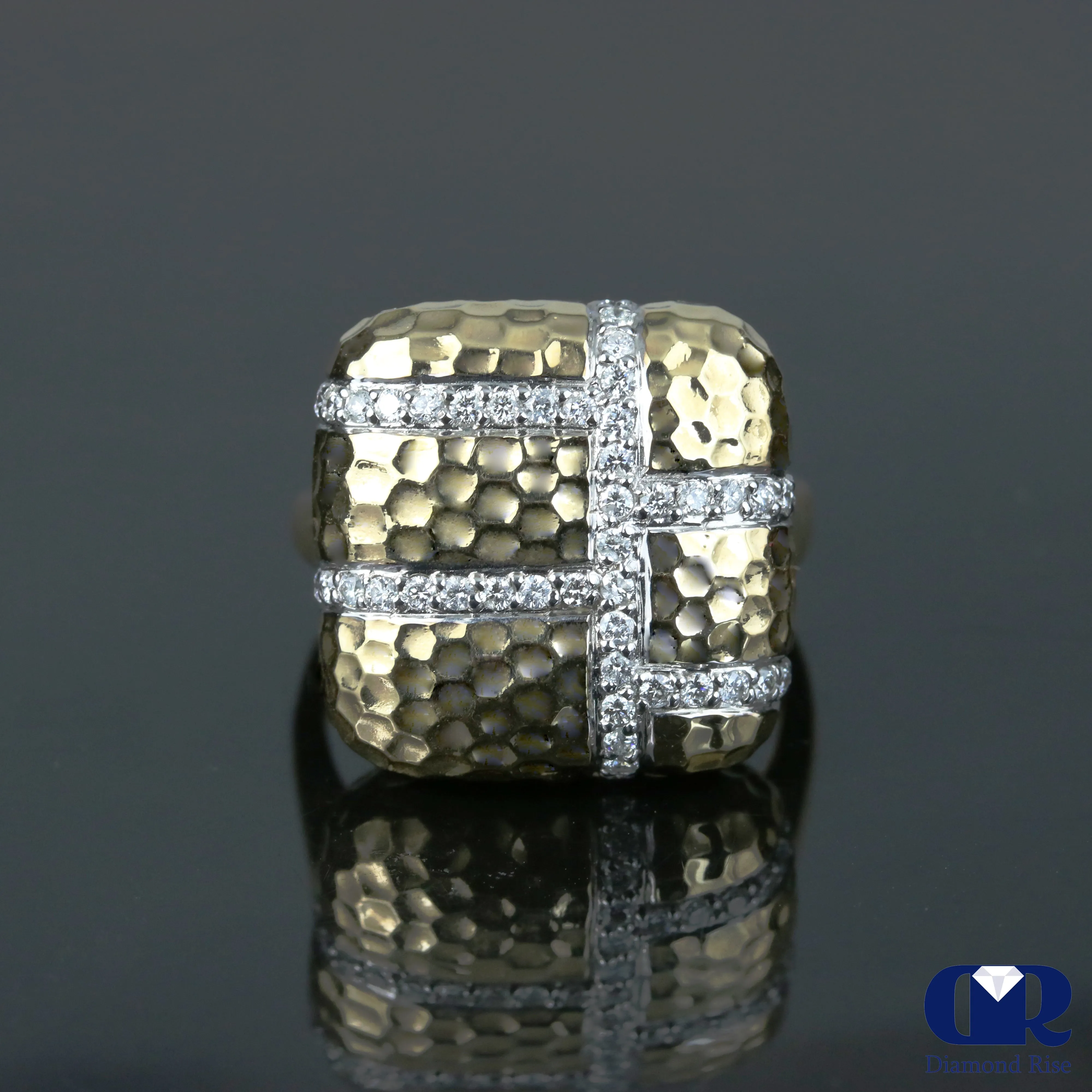 Diamond Cocktail Ring Maze Style In 14K Gold