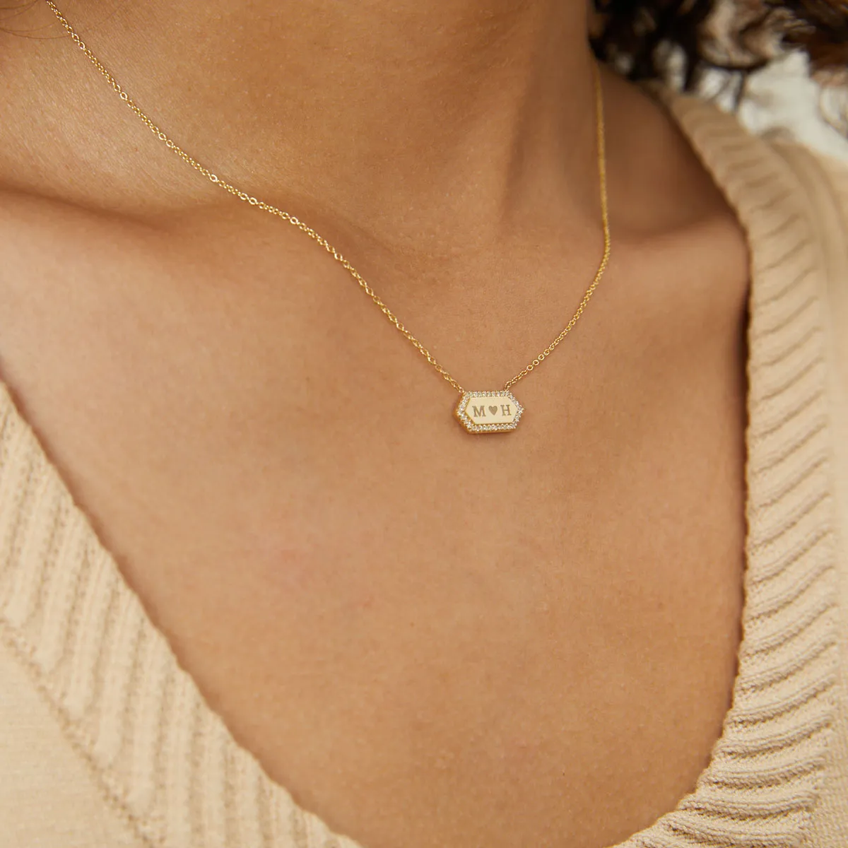 Diamond Hex Engravable Tag Necklace