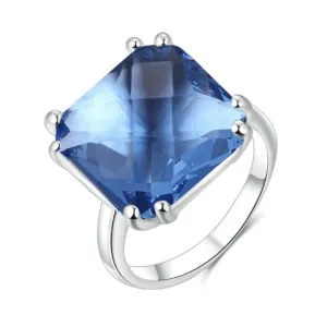 Dreamy Blue Cushion Cut Crystal Cocktail Ring