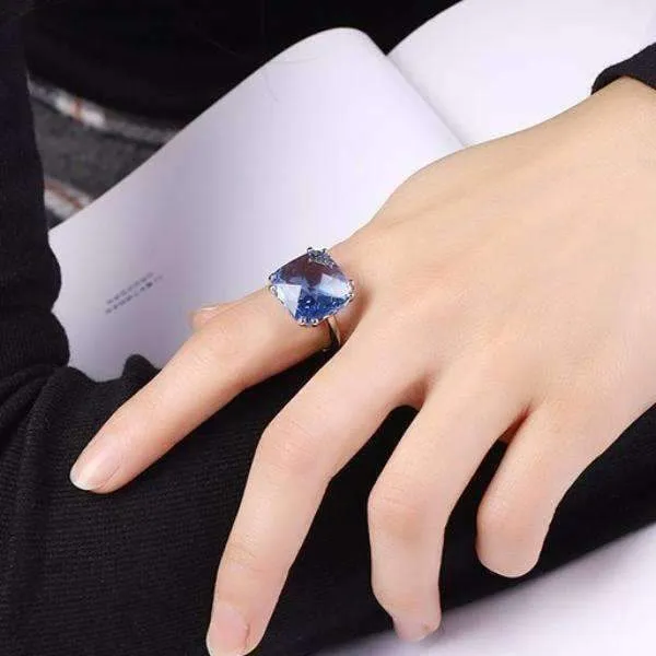 Dreamy Blue Cushion Cut Crystal Cocktail Ring