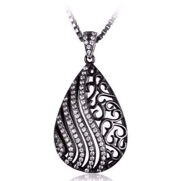 Ebony Swirl Black Gold Filigree and CZ Pendant Necklace