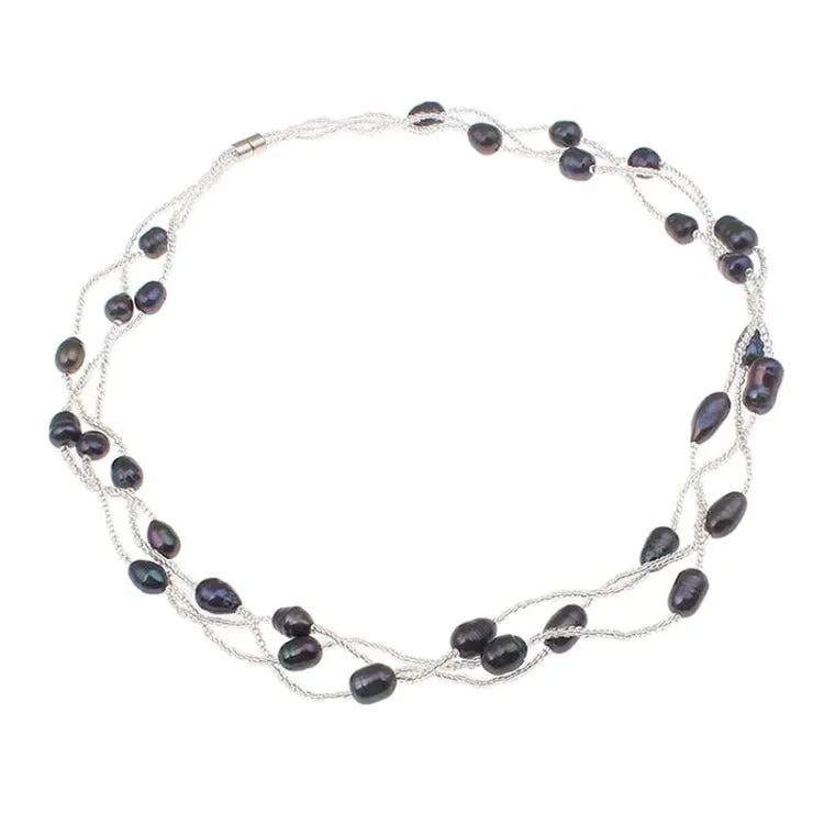 Elegant Women's Freshwater Pearl Necklace Multi-strand Black