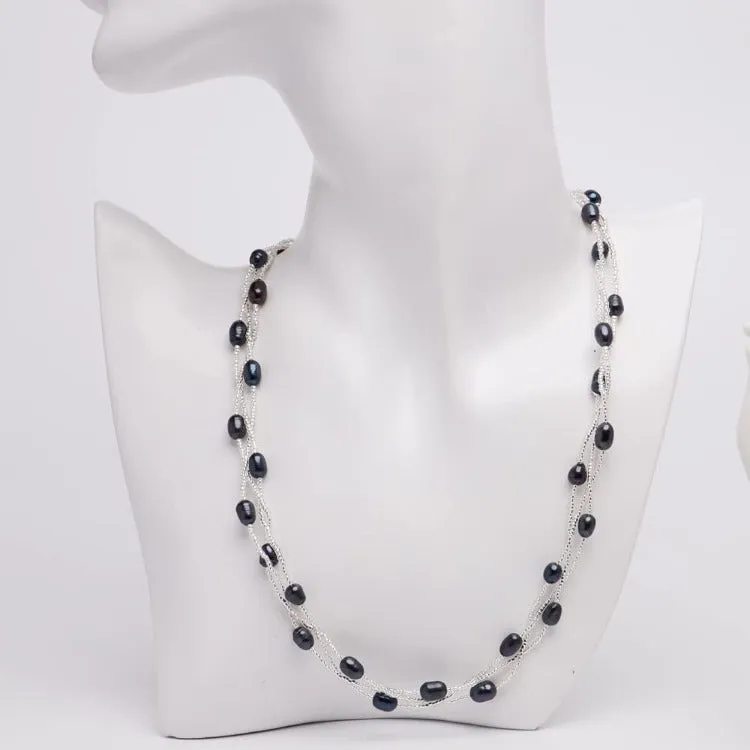 Elegant Women's Freshwater Pearl Necklace Multi-strand Black