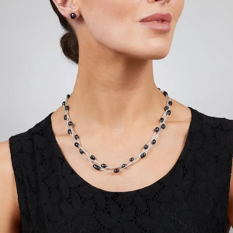 Elegant Women's Freshwater Pearl Necklace Multi-strand Black