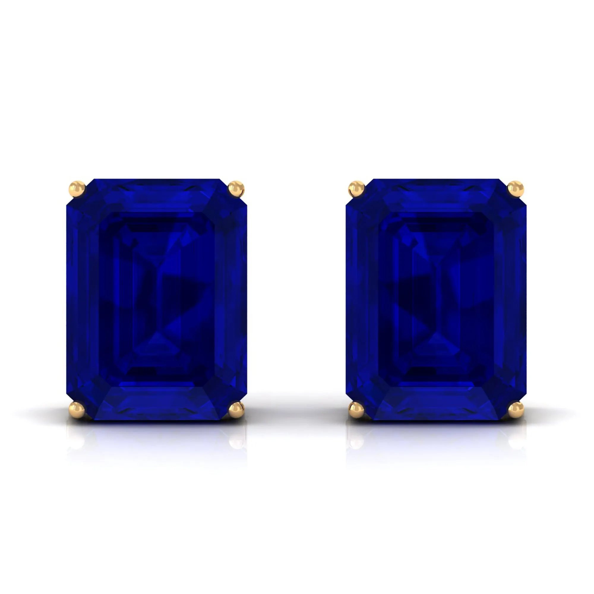 Emerald Cut Created Blue Sapphire Solitaire Stud Earrings