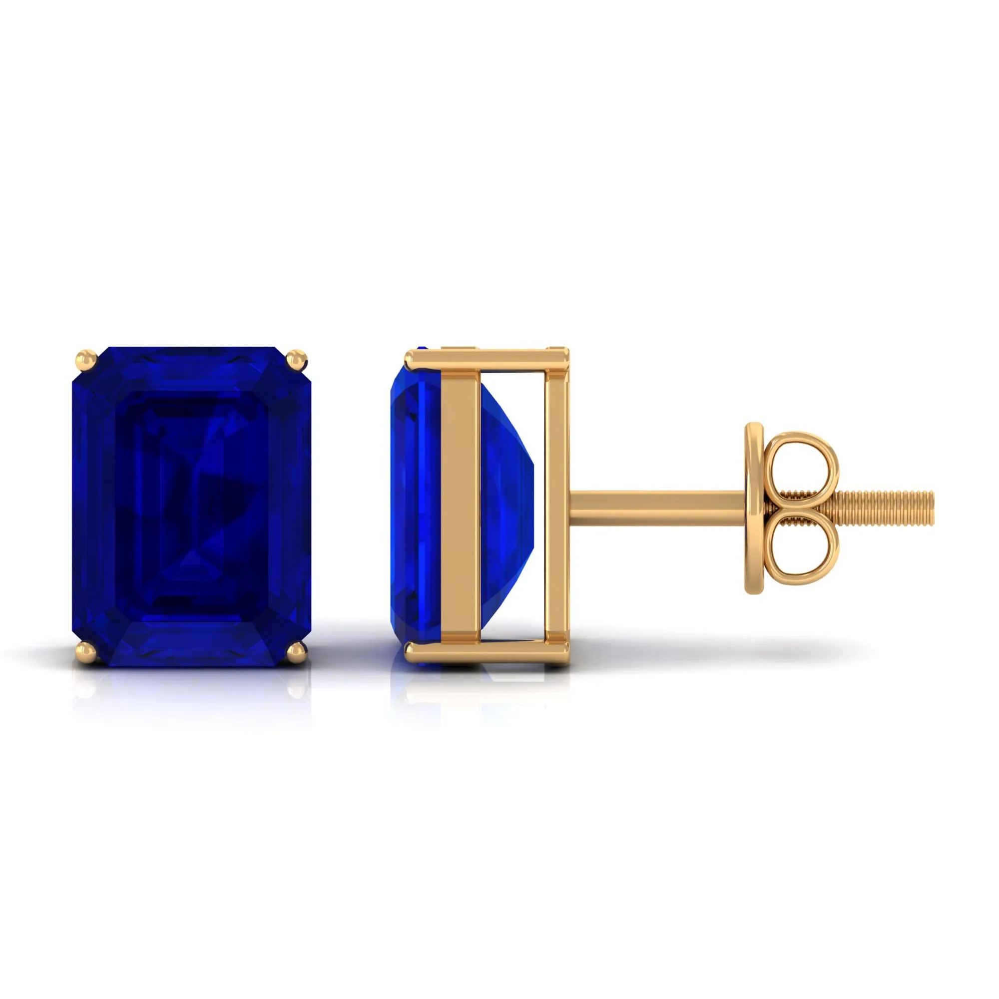 Emerald Cut Created Blue Sapphire Solitaire Stud Earrings