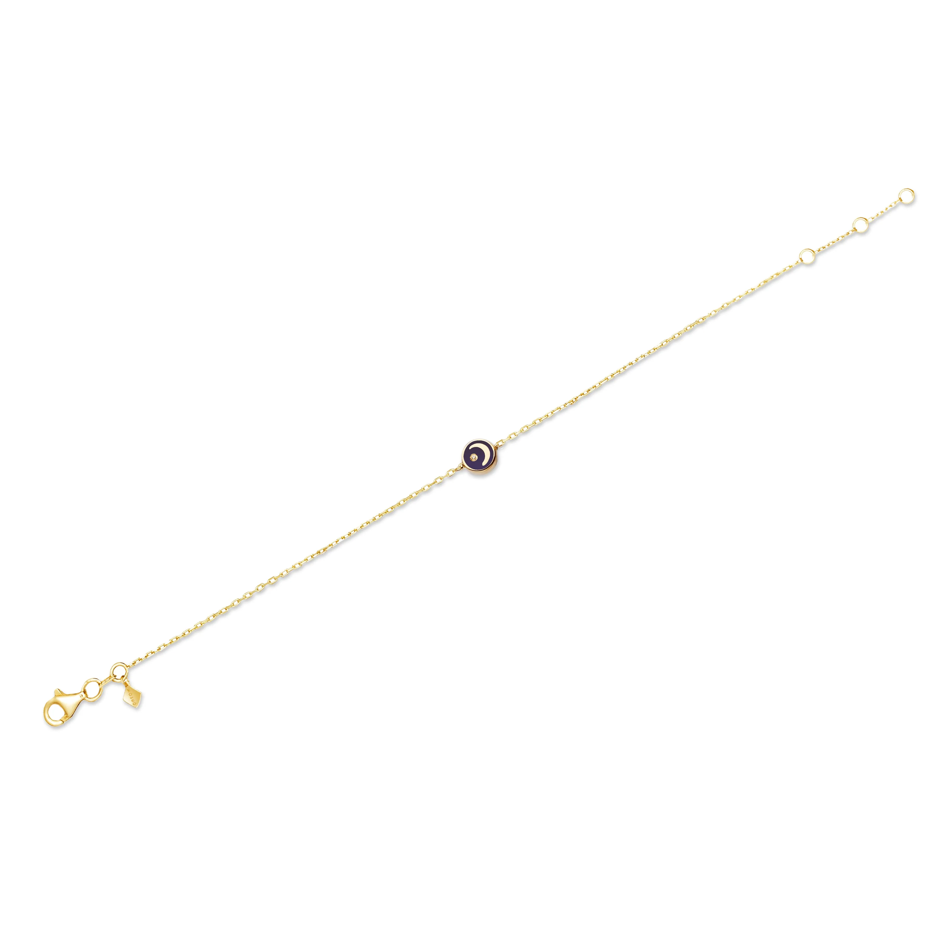 Enamel Moon Diamond Bracelet - 14 karat gold bracelet, diamond 0.02ct, handpainted Enamel