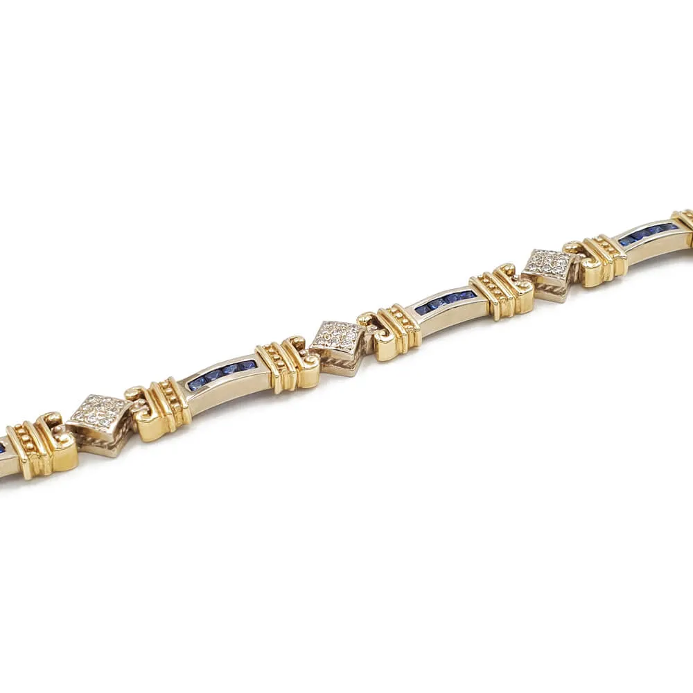 Estate 14K Yellow and White Gold Sapphire and Diamond Bracelet