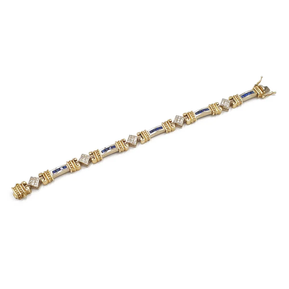 Estate 14K Yellow and White Gold Sapphire and Diamond Bracelet