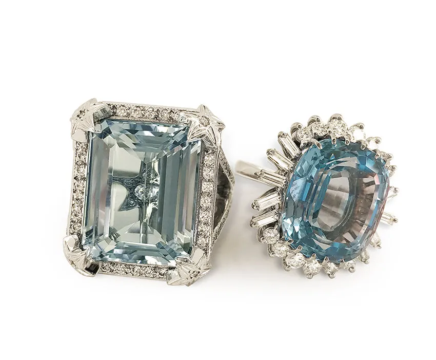 Estate Aquamarine   Diamond Cocktail Ring