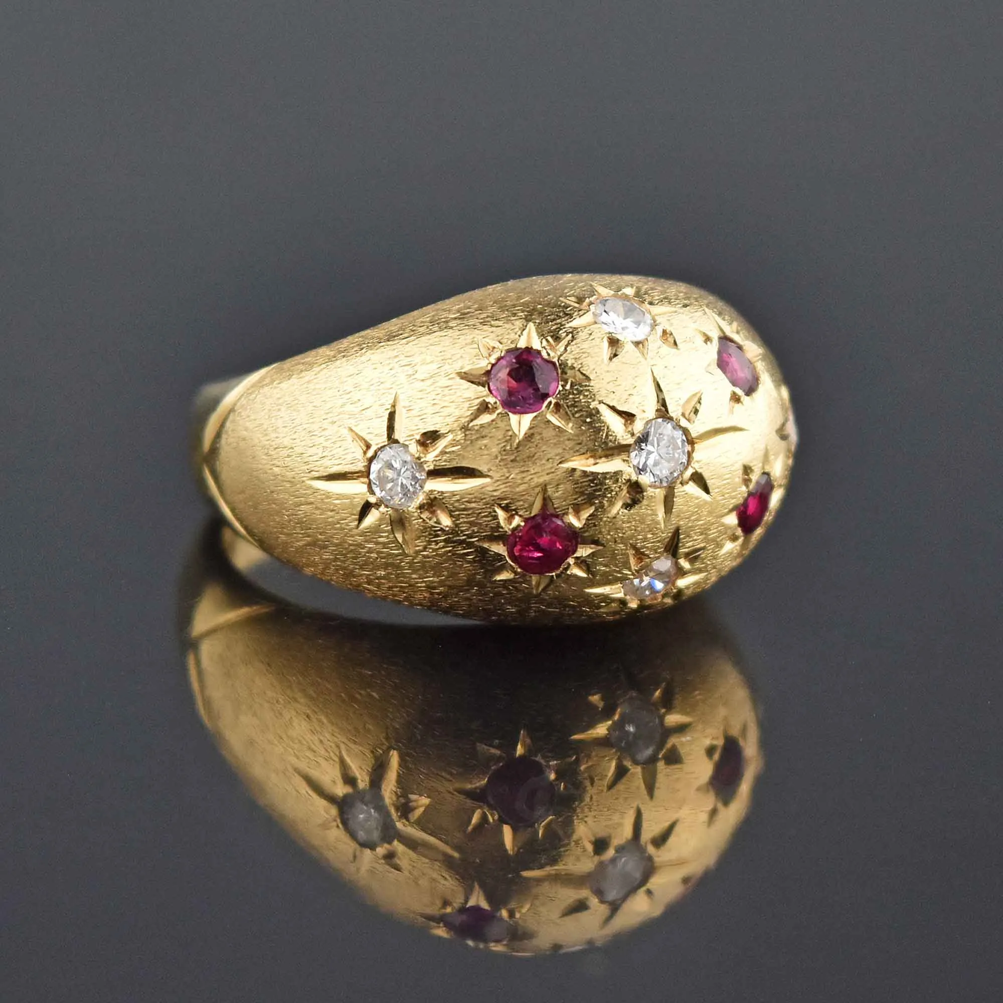 Estate Diamond & Ruby Heavy 14K Gold Dome Ring