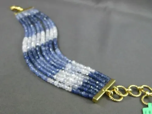 ESTATE LARGE EXTRA FACET SAPPHIRE 18KT YELLOW GOLD 3D MULTI STRAND BRACELET