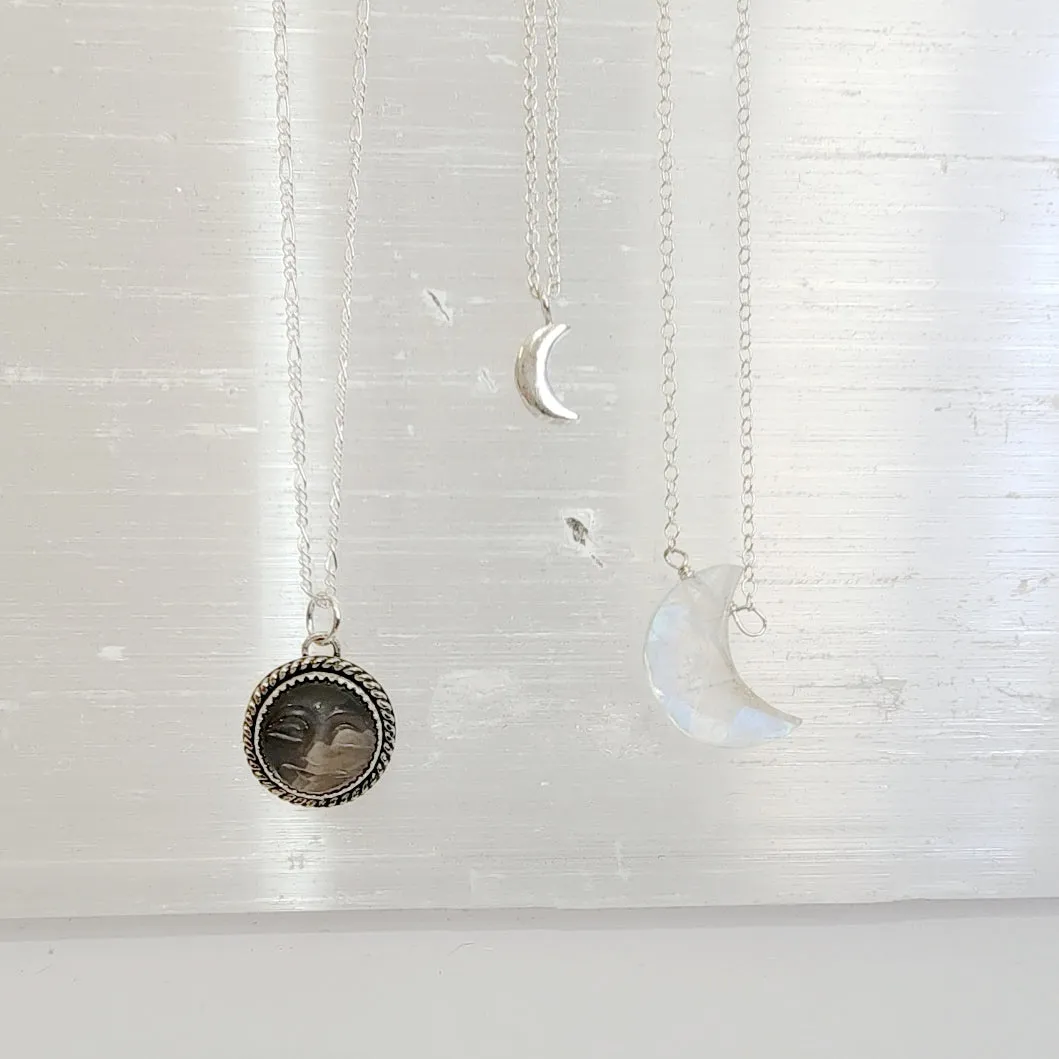 Face In the Moon (stone)  Necklace in Sterling Silver