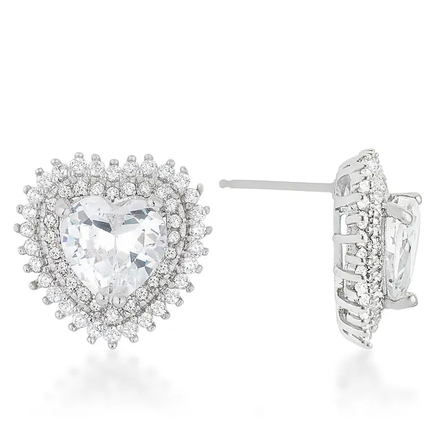 Fae 14mm Halo Heart Romantic Stud Earrings | 4.5ct