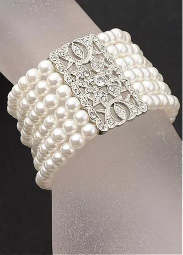 Fancy Bracelets With Rhinestones & Pearls Captivating Alloy