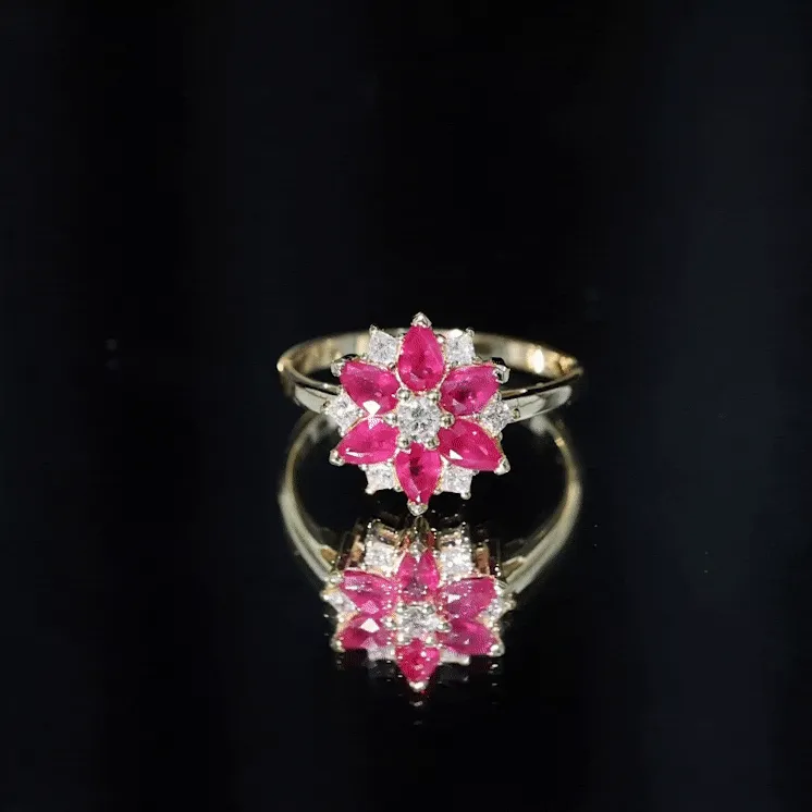 Flower Cocktail Ring with Ruby and Diamond