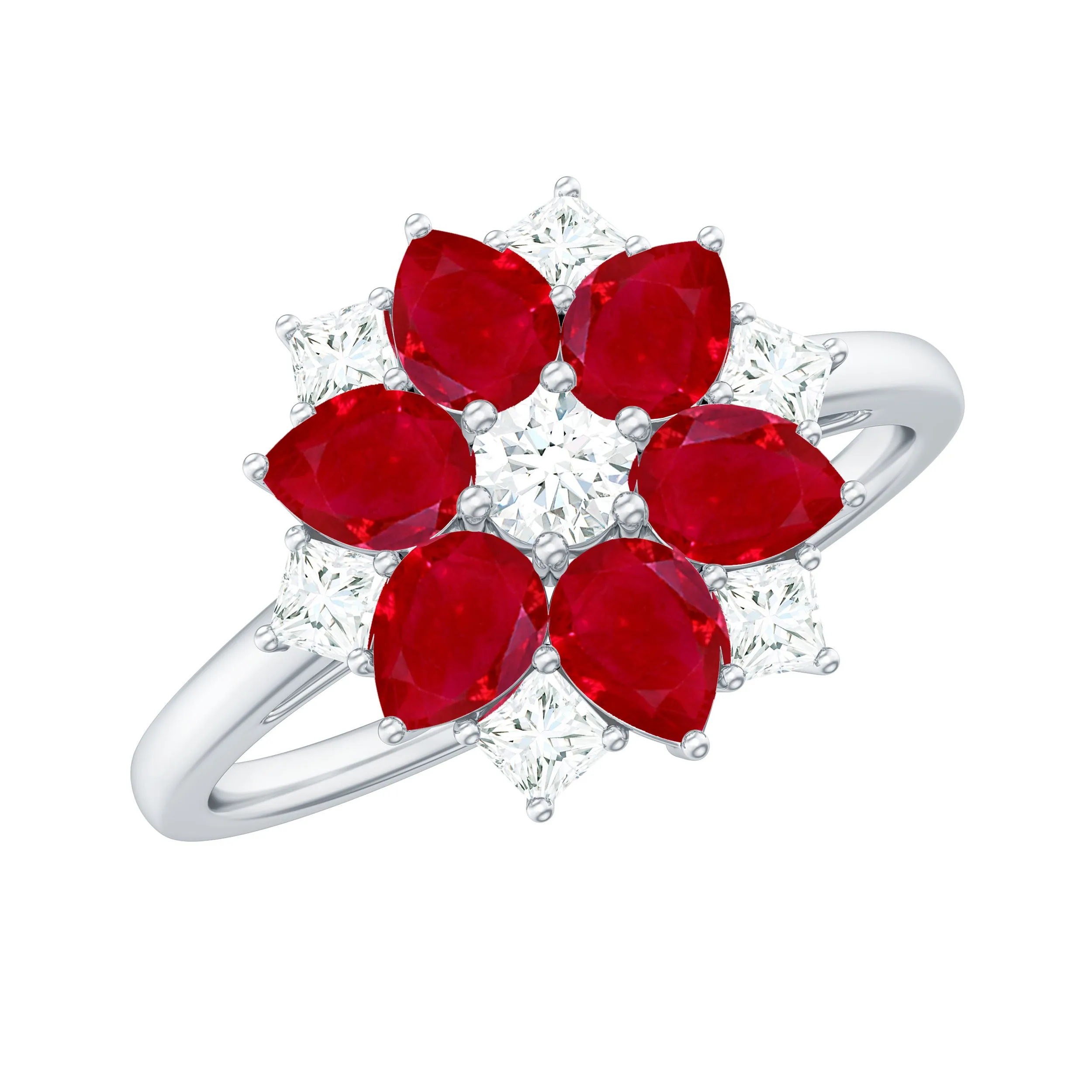 Flower Cocktail Ring with Ruby and Diamond