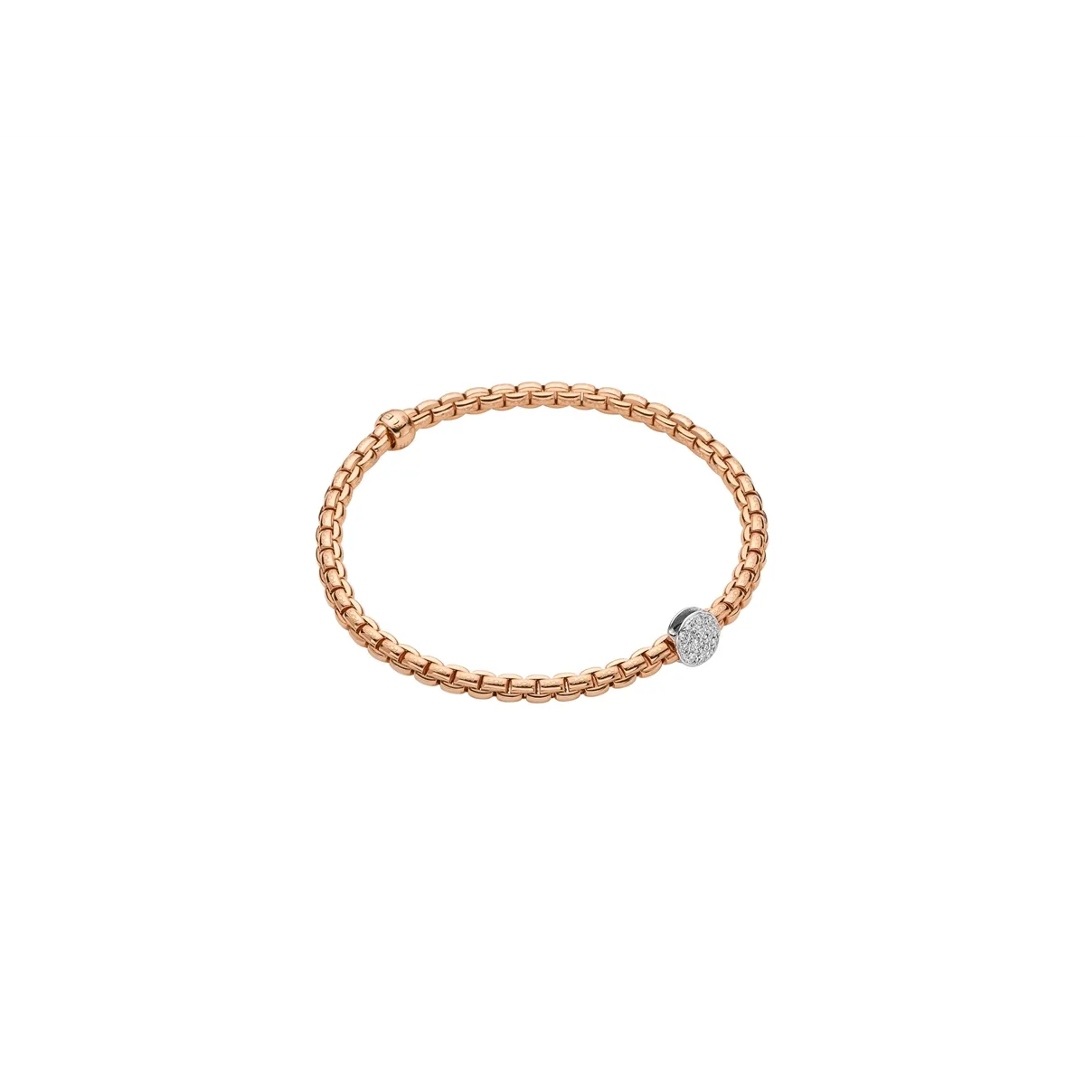 Fope 18K Rose Gold Eka Collection Bracelet with 18K White Gold Pave Diamond Rondel