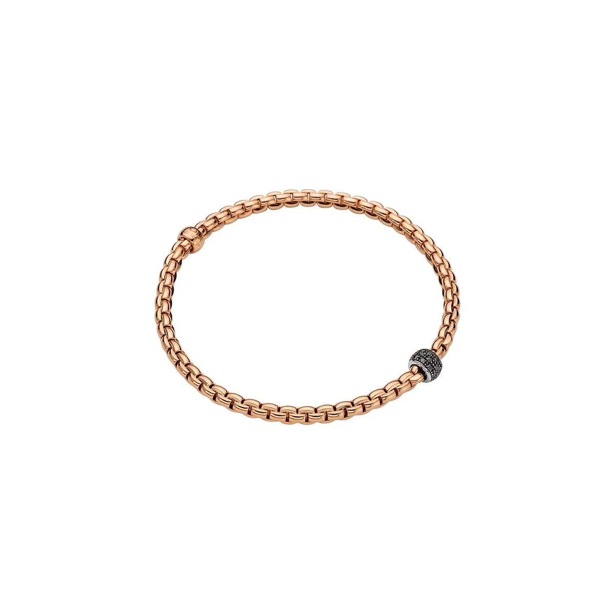 Fope 18K Rose Gold Eka Collection Bracelet with White Gold Black Diamond Rondel, Large Size