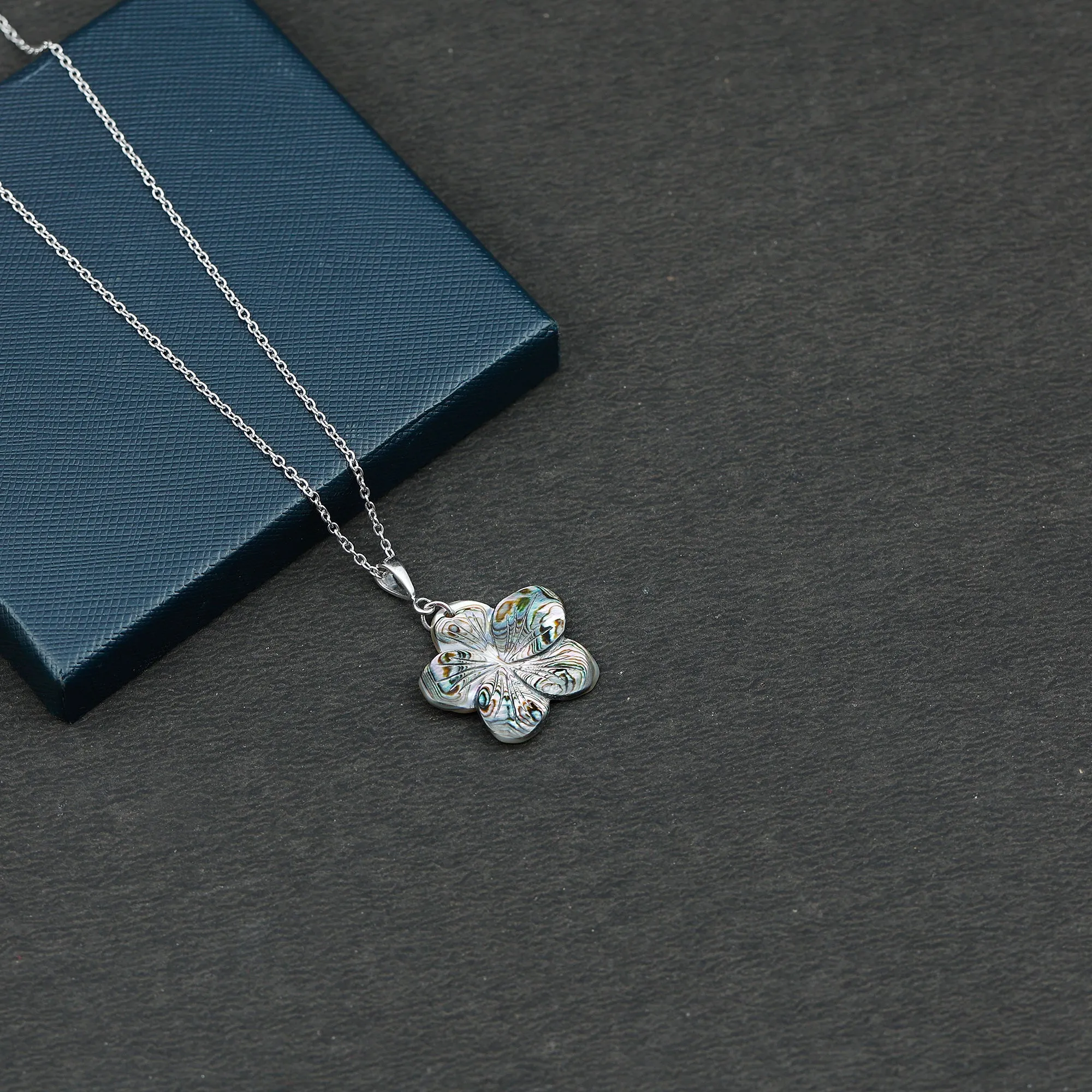 Genuine Mother of Pearl Hibiscus Flower Pendant Necklace