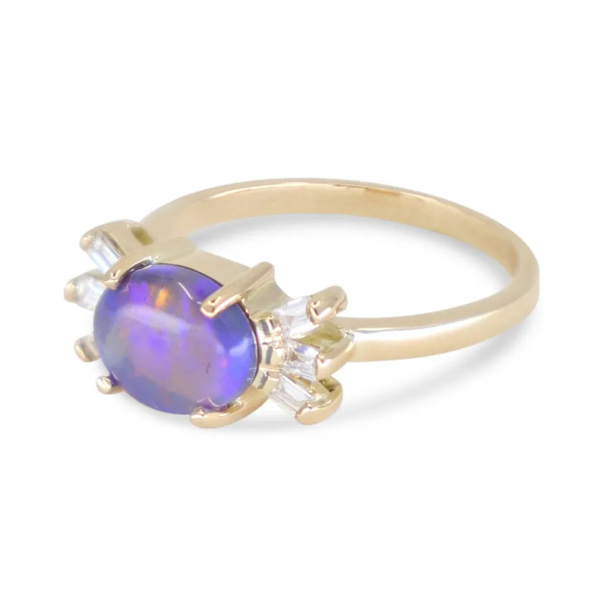 Glimmer Australian Opal and Diamond 9K Yellow Gold Band