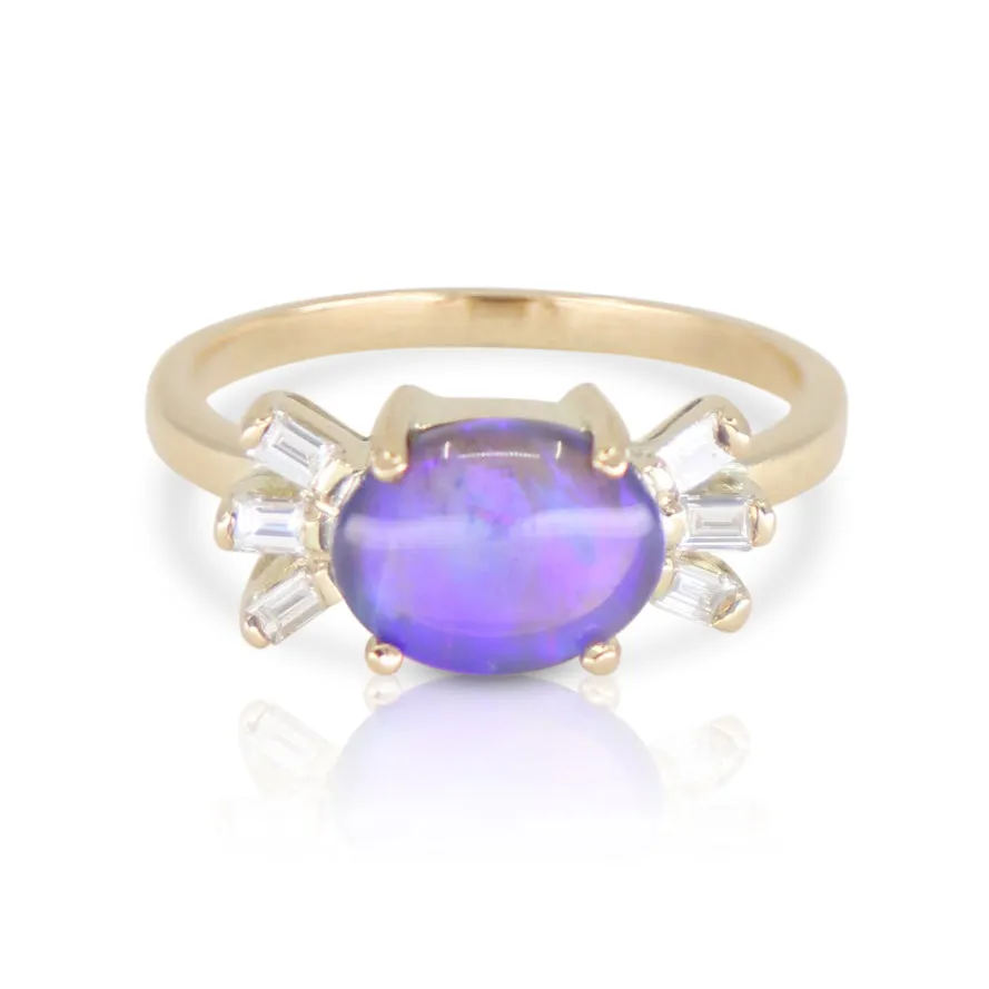 Glimmer Australian Opal and Diamond 9K Yellow Gold Band