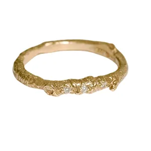 Gold and Diamond Twig Wedding Ring, Nature Inspired Twig Ring