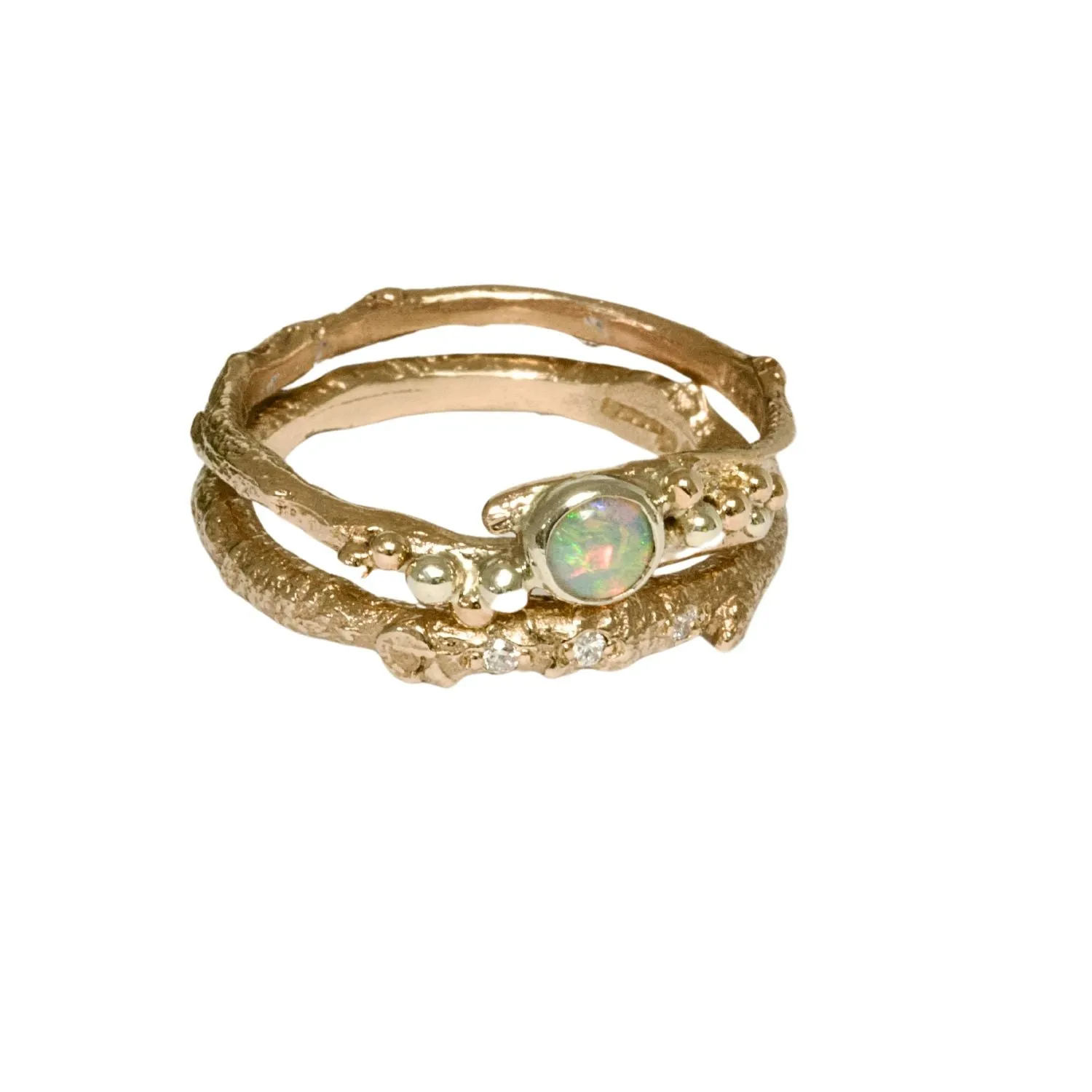 Gold and Diamond Twig Wedding Ring, Nature Inspired Twig Ring