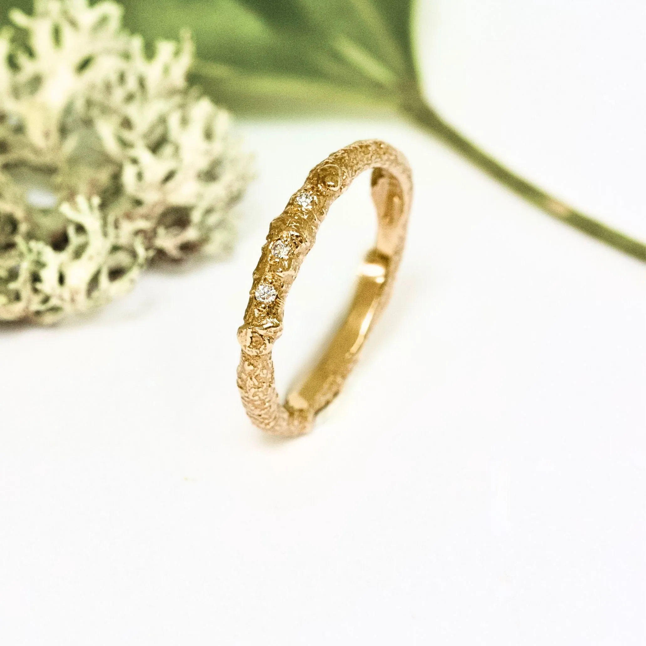 Gold and Diamond Twig Wedding Ring, Nature Inspired Twig Ring